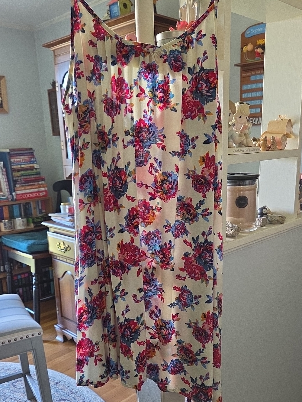 Floral A-Line Slip Dress - Cream with Pink & Blue Floral